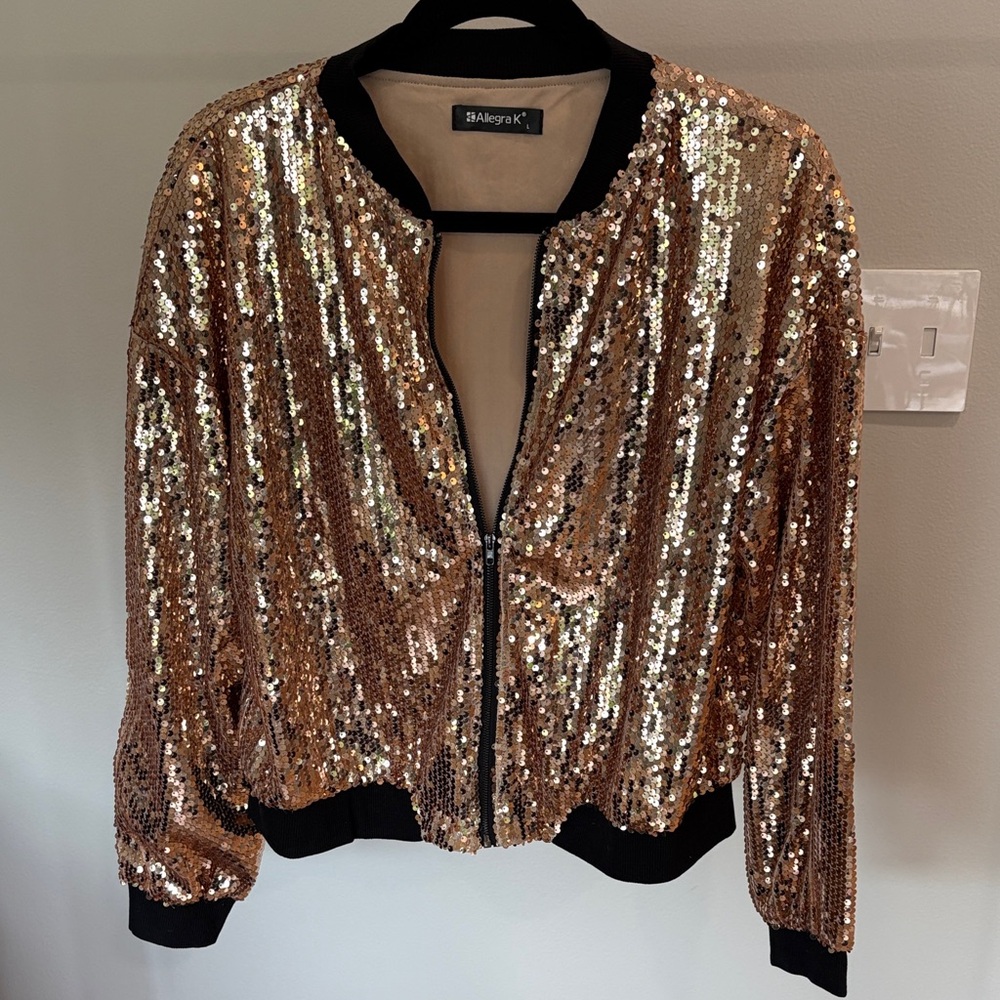 Women's Sequin Gold Bomber Jacket